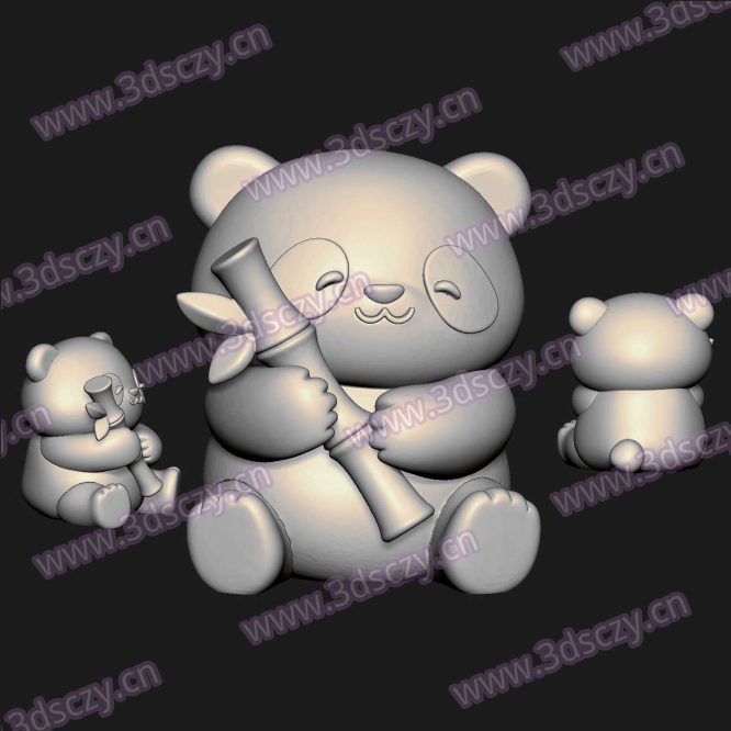000787熊猫抱竹子圆雕图STL文件三维图立体图建模精雕图雕刻机玉雕图木雕图3D打印模型数据-3D素材资源仓