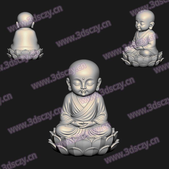 000809沙弥禅意莲花台佛像圆雕图STL文件三维图立体图建模精雕图雕刻机玉雕图木雕图3D打印模型数据-3D素材资源仓