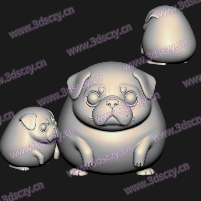 000821胖胖的巴哥犬可爱小狗圆雕图STL文件三维图立体图建模精雕图雕刻机玉雕图木雕图3D打印模型数据-3D素材资源仓