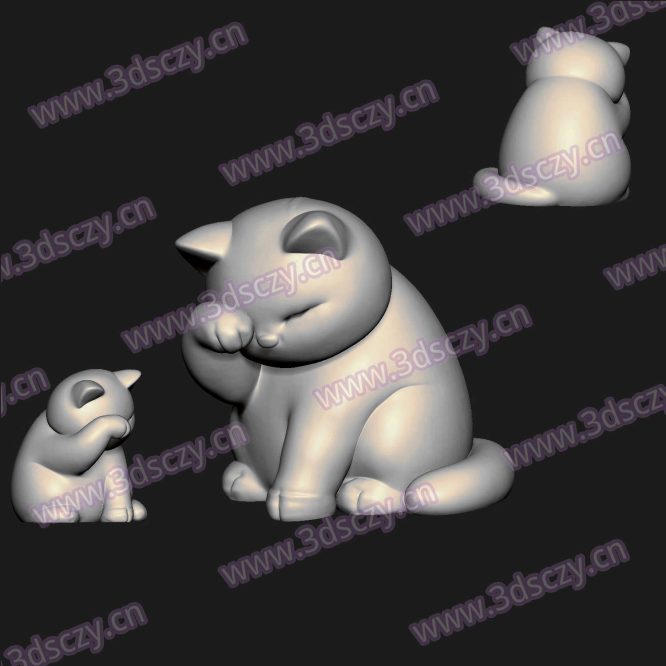 000834可爱胖小猫刚睡醒圆雕图STL文件三维图立体图建模精雕图雕刻机玉雕图木雕图3D打印模型数据-3D素材资源仓