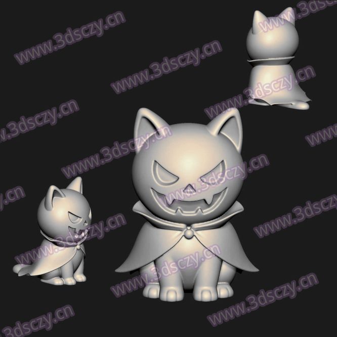 000840幽灵斗篷小猫圆雕图STL文件三维图立体图建模精雕图雕刻机玉雕图木雕图3D打印模型数据-3D素材资源仓