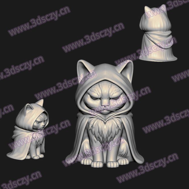 000843可爱幽灵小猫圆雕图STL文件三维图立体图建模精雕图雕刻机玉雕图木雕图3D打印模型数据-3D素材资源仓