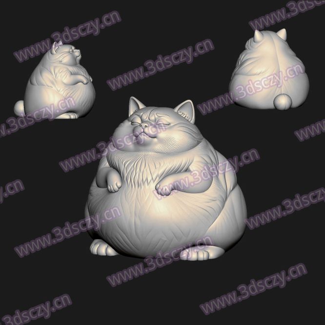 000858超级大胖猫圆雕图STL文件三维图立体图建模精雕图雕刻机玉雕图木雕图3D打印模型数据-3D素材资源仓
