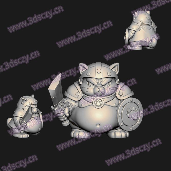 000859胖胖的猫战士圆雕图STL文件三维图立体图建模精雕图雕刻机玉雕图木雕图3D打印模型数据-3D素材资源仓