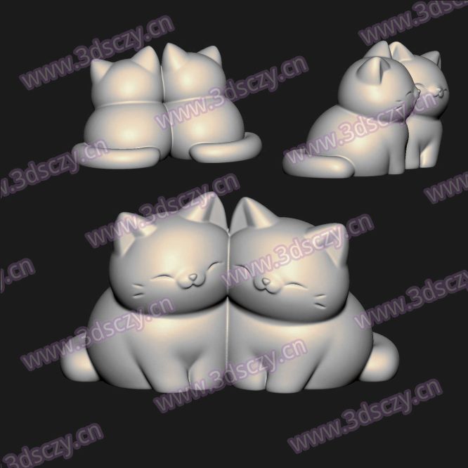 000867两只超萌可爱小猫圆雕图STL文件三维图立体图建模精雕图雕刻机玉雕图木雕图3D打印模型数据-3D素材资源仓