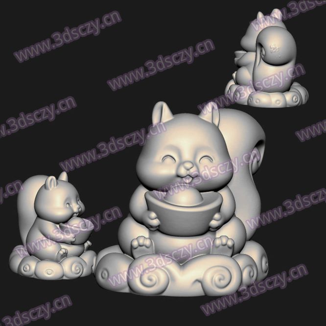 000882可爱松鼠抱元宝圆雕图STL文件三维图立体图建模精雕图雕刻机玉雕图木雕图3D打印模型数据-3D素材资源仓