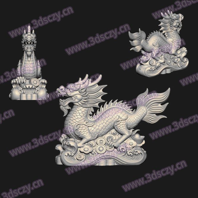 000904招财铜钱龙神兽圆雕图STL文件三维图立体图建模精雕图雕刻机玉雕图木雕图3D打印模型数据-3D素材资源仓