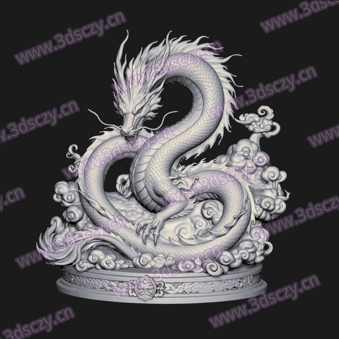 000911中国龙祥云神兽摆圆雕图STL文件三维图立体图建模精雕图雕刻机玉雕图木雕图3D打印模型数据-3D素材资源仓
