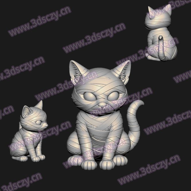000916绷带怪猫木乃伊圆雕图STL文件三维图立体图建模精雕图雕刻机玉雕图木雕图3D打印模型数据-3D素材资源仓