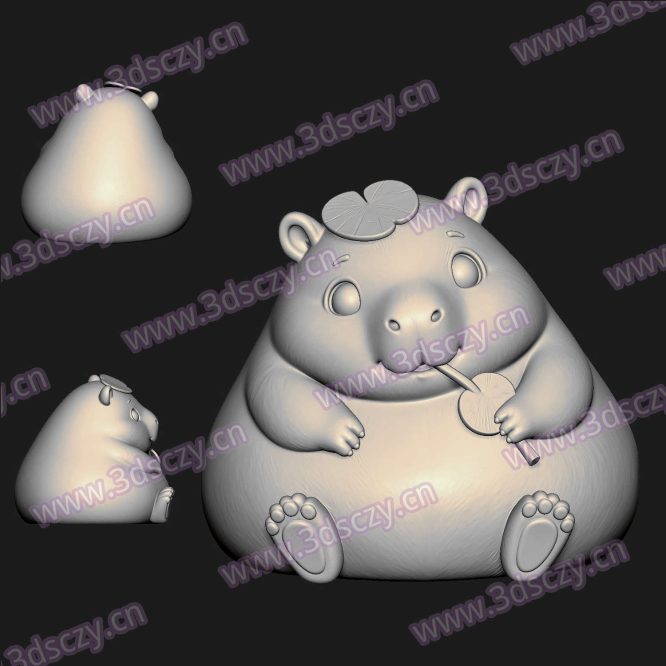 000923卡皮巴拉坐姿圆雕图STL文件三维图立体图建模精雕图雕刻机玉雕图木雕图3D打印模型数据-3D素材资源仓