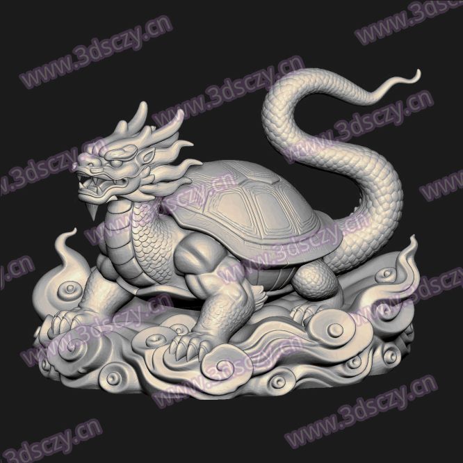 000938祥云龙龟瑞兽招财摆件圆雕图STL文件三维图立体图建模精雕图雕刻机玉雕图木雕图3D打印模型数据-3D素材资源仓