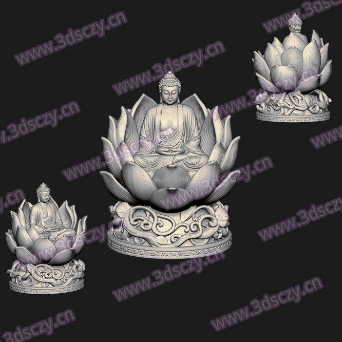 000963莲花中的佛陀佛像圆雕图STL文件三维图立体图建模精雕图雕刻机玉雕图木雕图3D打印模型数据-3D素材资源仓