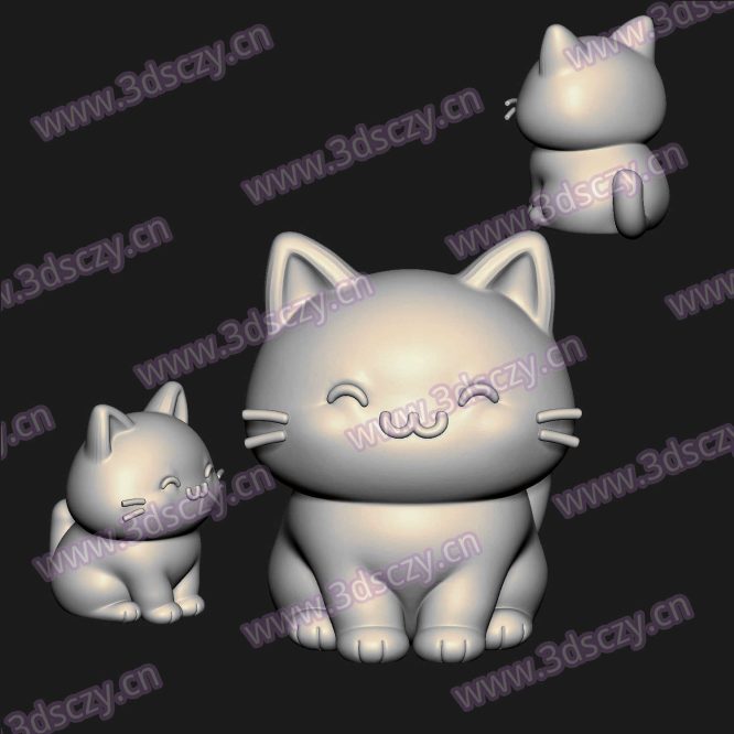 001011卡通可爱小猫圆雕图STL文件三维图立体图建模精雕图雕刻机玉雕图木雕图3D打印模型数据-3D素材资源仓