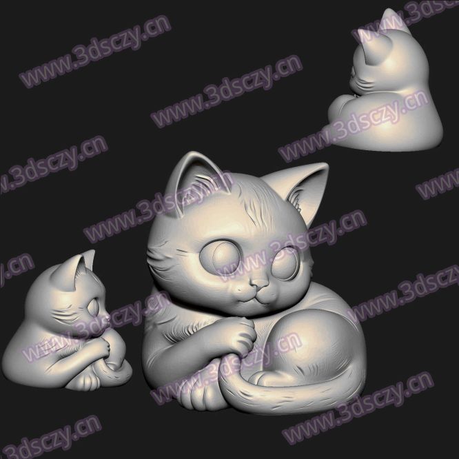001031可爱蜷缩小猫摆件圆雕图STL文件三维图立体图建模精雕图雕刻机玉雕图木雕图3D打印模型数据-3D素材资源仓