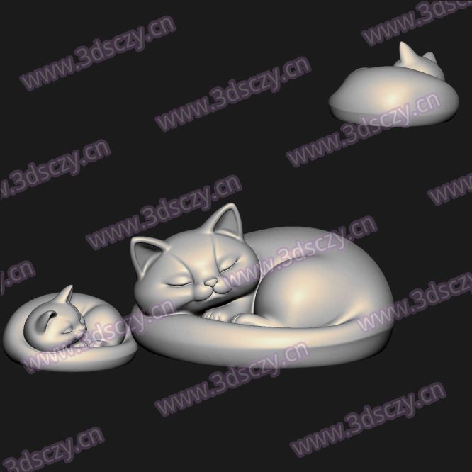 001041缩着睡觉的小猫圆雕图STL文件三维图立体图建模精雕图雕刻机玉雕图木雕图3D打印模型数据-3D素材资源仓