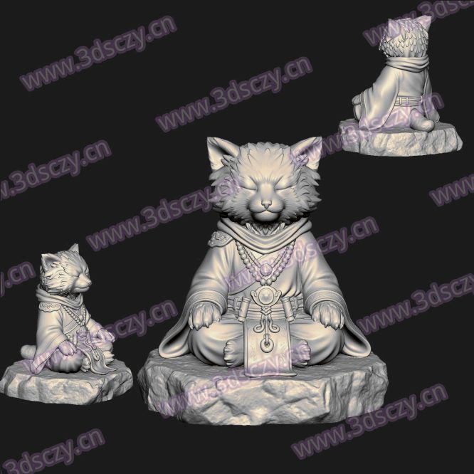 001069冥想禅修灵猫坐像圆雕图STL文件三维图立体图建模精雕图雕刻机玉雕图木雕图3D打印模型数据-3D素材资源仓
