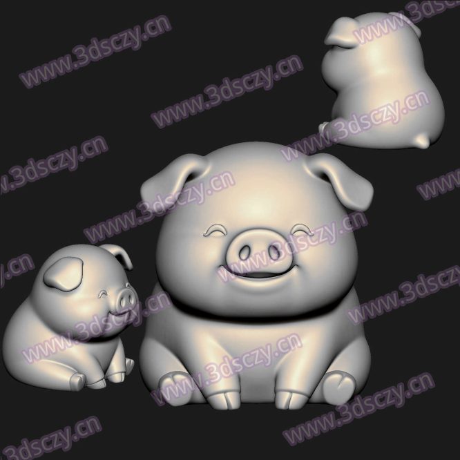 001079吉祥笑脸聚财小猪圆雕图STL文件三维图立体图建模精雕图雕刻机玉雕图木雕图3D打印模型数据-3D素材资源仓