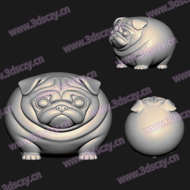 001085胖巴哥犬狗圆滚滚圆雕图STL文件三维图立体图建模精雕图雕刻机玉雕图木雕图3D打印模型数据-3D素材资源仓