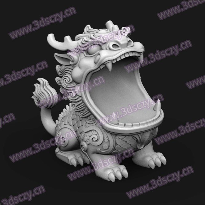 001050貔貅招财神兽兽吸金兽大开口圆雕图STL文件三维图立体图建模精雕图雕刻机玉雕图木雕图3D打印模型数据-3D素材资源仓